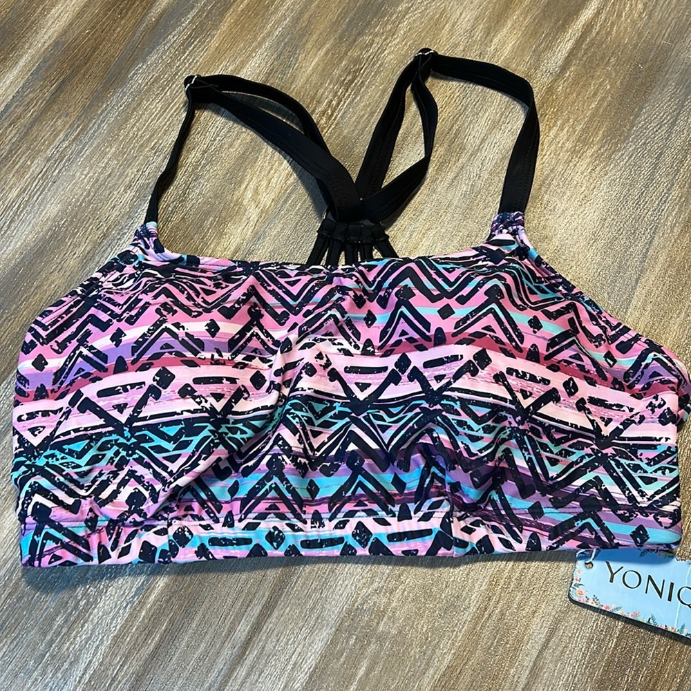 NWT Yonique Multi-Color Aztec Pattern Bandeau Style Bikini Top Size M